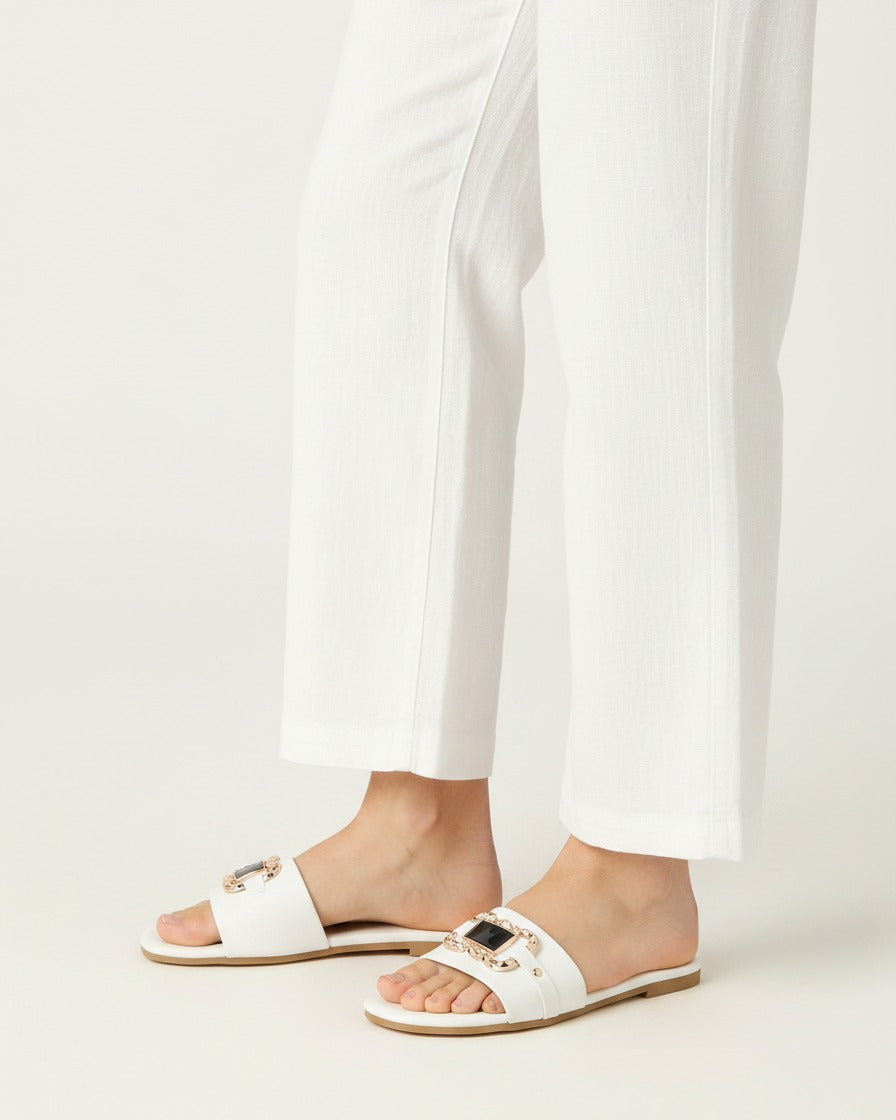 Arden Sandals - Leather in WHITE - side fit