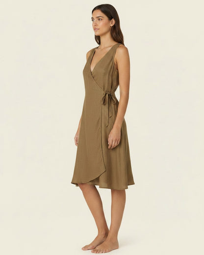 Yael Dress - Linen in Khaki - side fit