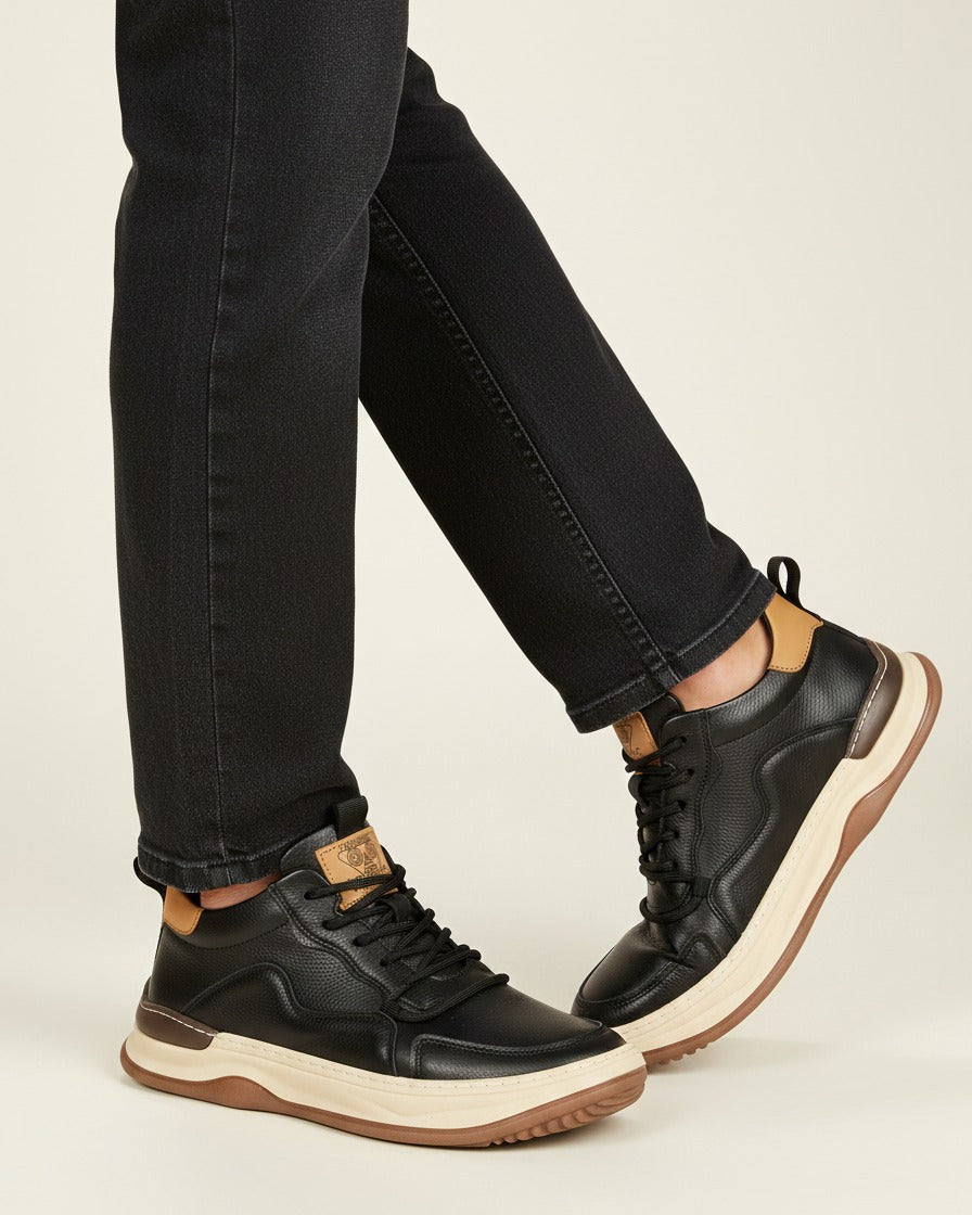 Dael Shoes - Leather in Black Beige - side fit