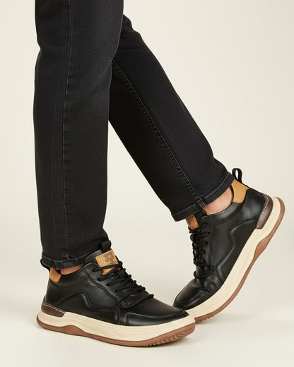 Dael Shoes - Leather in Black Beige - side fit