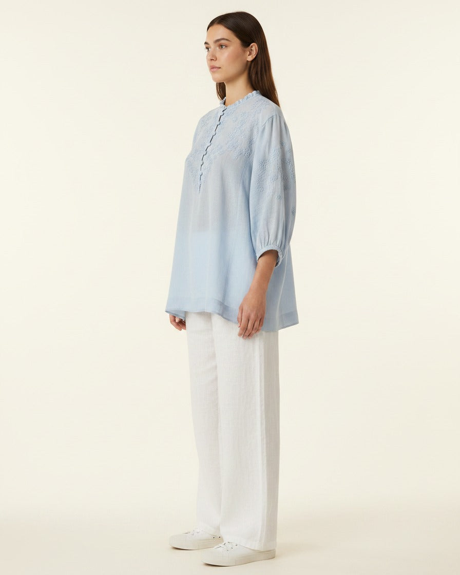 Marc Blouse - Linen in Blue - side fit