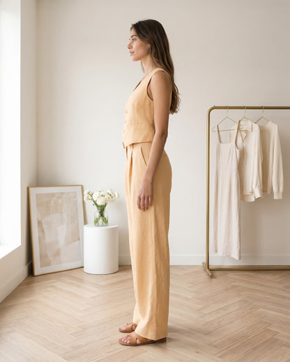 Atlas Vest - Wide-Leg High-Waist Denim in Apricot - side fit
