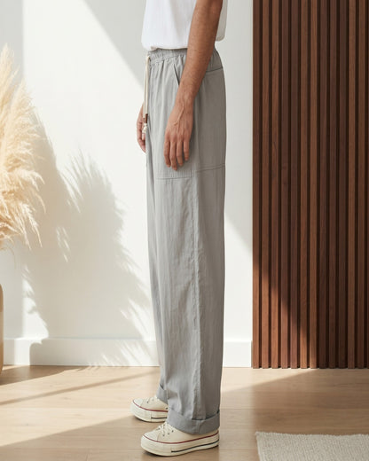 Orin Trousers - Relaxed Wide-Leg Leather in Grey - side fit