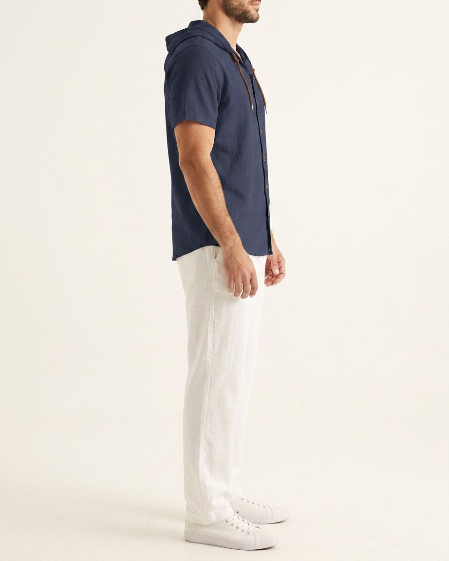 Daan Shirt - Relaxed Linen in Navy blue - side fit