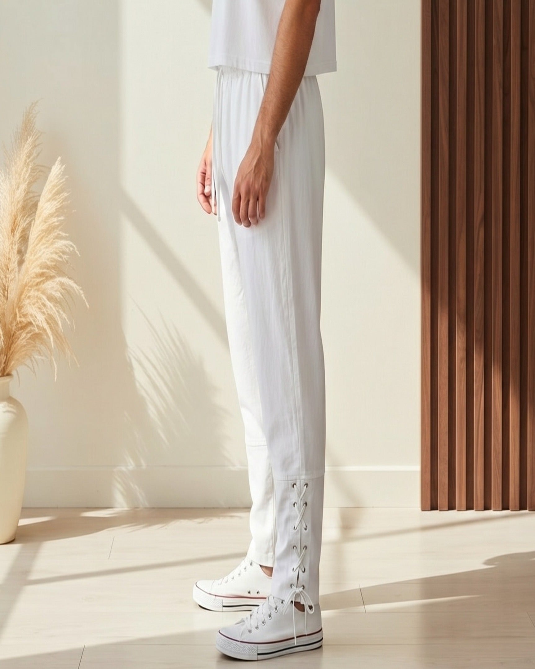 Jaan Trousers - Relaxed Linen in White - side fit