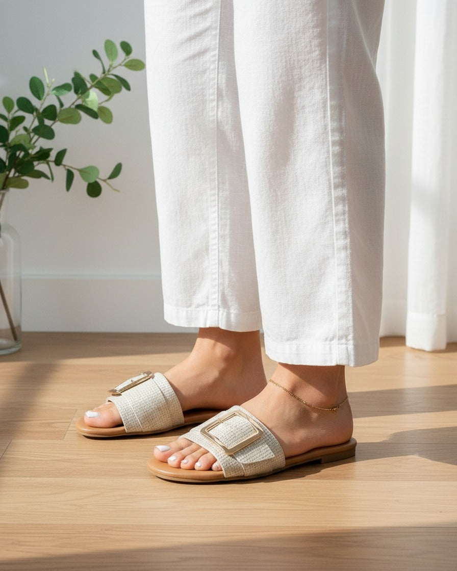 Arco Sandals in Creamy-white - side fit