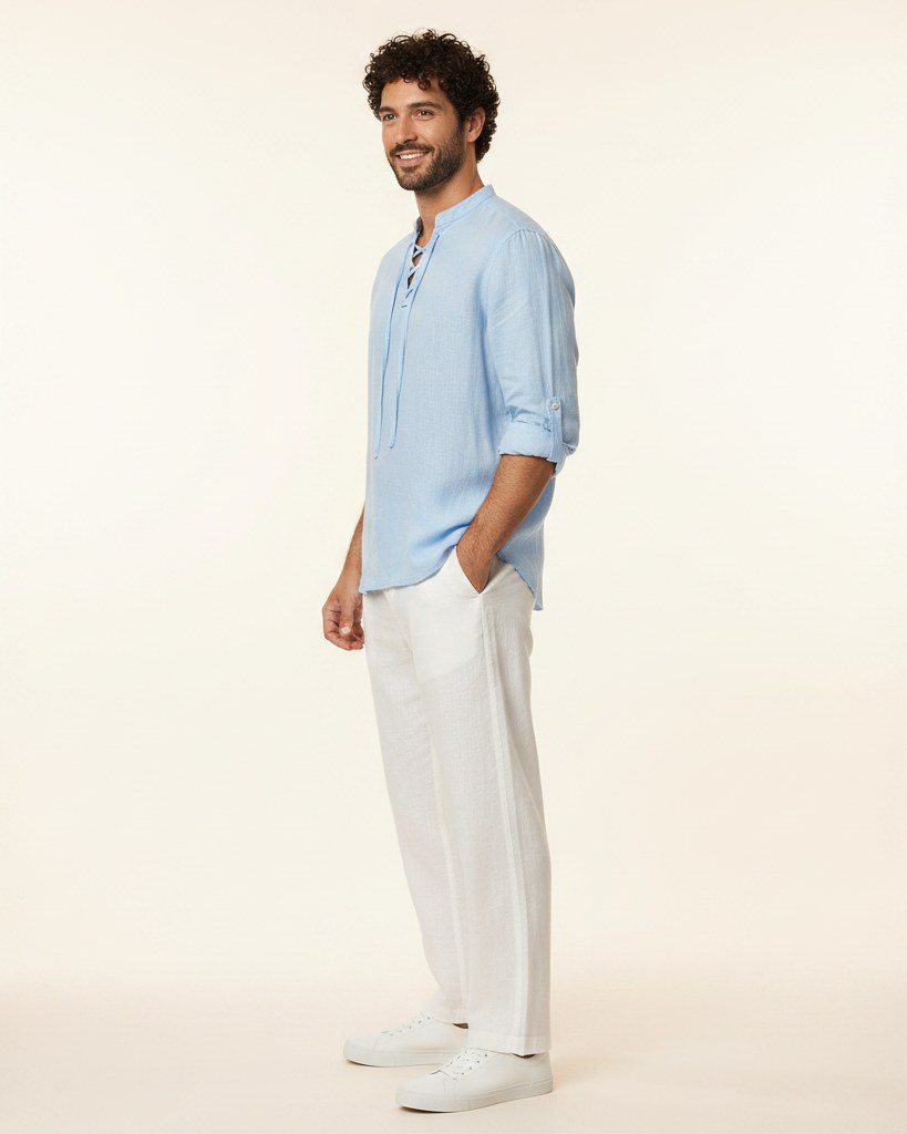 Xen Shirt - Linen in Light Blue - side fit