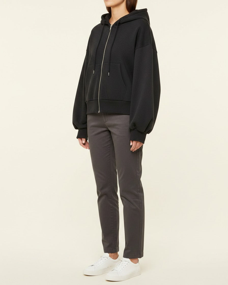 Daan Hoodie - Relaxed Zip in Black - side fit