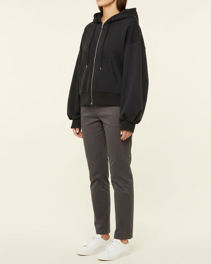 Daan Hoodie - Relaxed Zip in Black - side fit