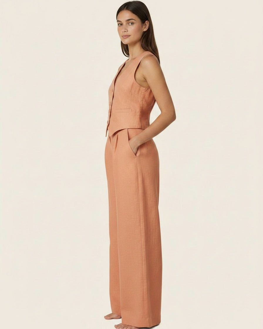 Ryder Vest - Relaxed Wide-Leg High-Waist Denim in Apricot - side fit