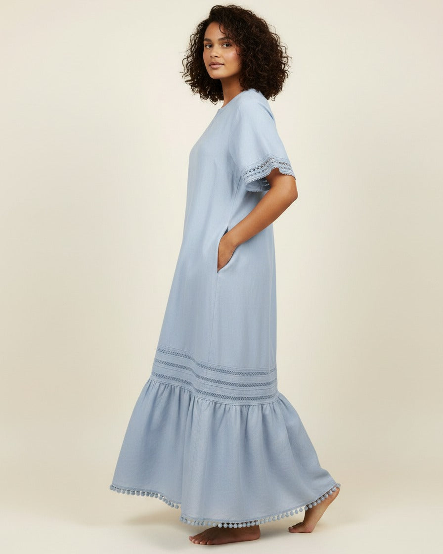 Bleo Dress - Linen in Blue - side fit