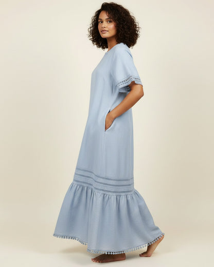 Bleo Dress - Linen in Blue - side fit