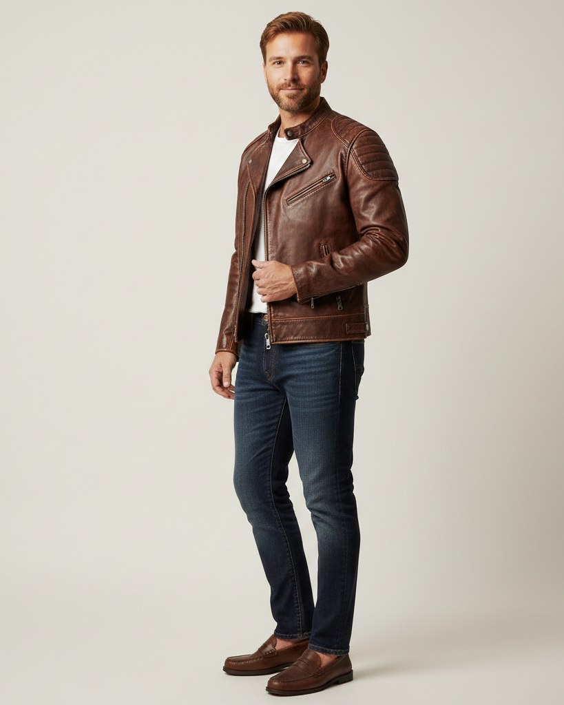 Lior Jacket - Faux Leather in Default - side fit