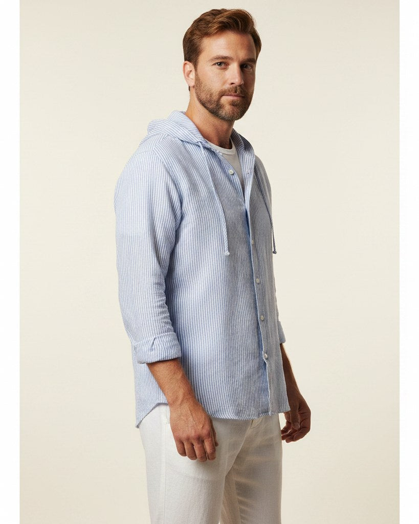 Tane Shirt - Linen in Blue - side fit