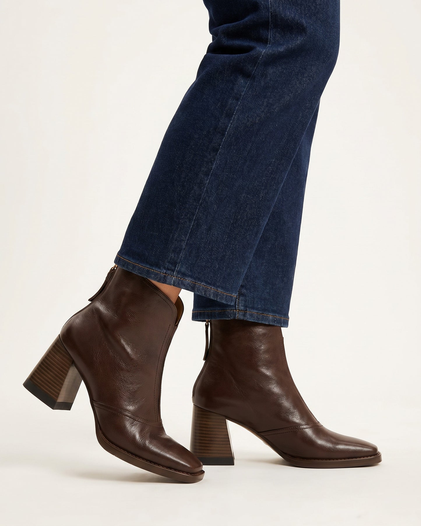 Sael Boots - Square-Toe Block-Heel Leather in Espresso - side fit