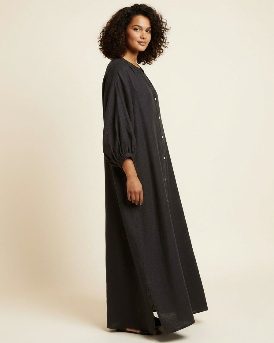 Tael Dress - Relaxed Linen in Black - side fit