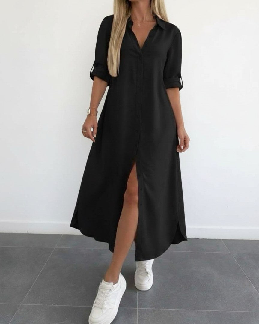 Aster Dress - Relaxed in Black - side fit