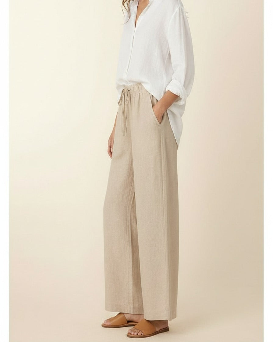 Cove Trousers - Wide-Leg Denim in Beige - side fit