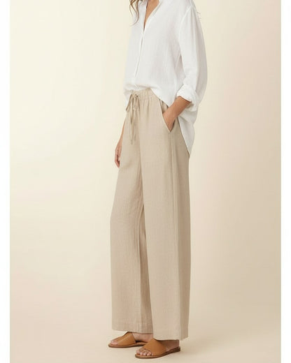 Cove Trousers - Wide-Leg Denim in Beige - side fit