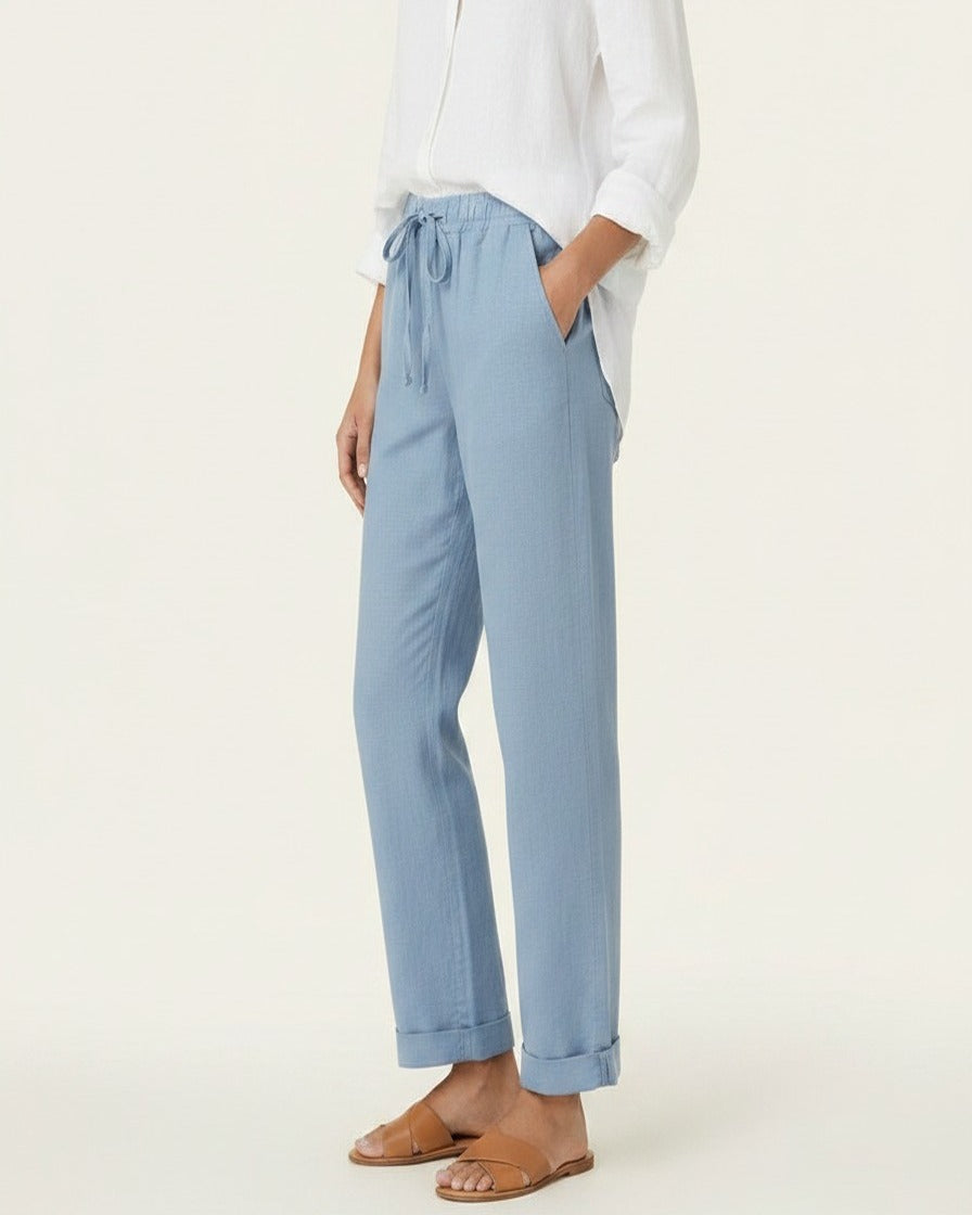 Orin Trousers - Straight-Leg Linen in Sky Blue - side fit