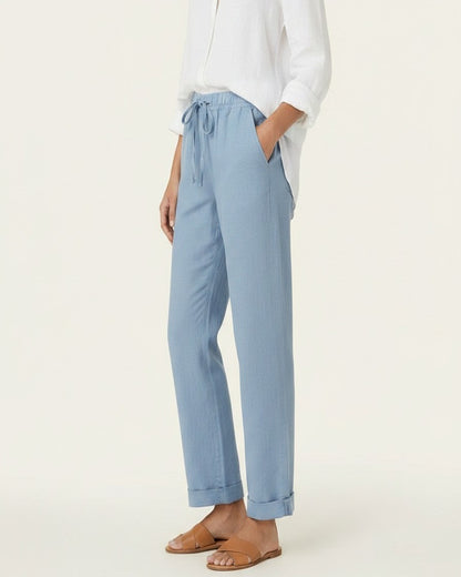 Orin Trousers - Straight-Leg Linen in Sky Blue - side fit