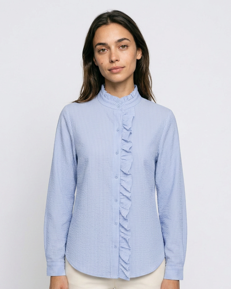 Zeno Blouse - Stand-Collar in Blue - studio 1