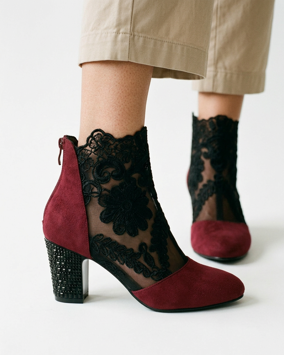 Dael Boots - Block-Heel Leather in Wine red - studio 1