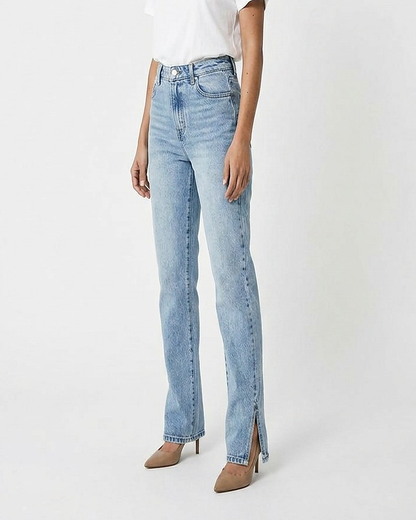 Tael Jeans - Straight-Leg High-Waist Zip Denim in Light Blue - studio 1