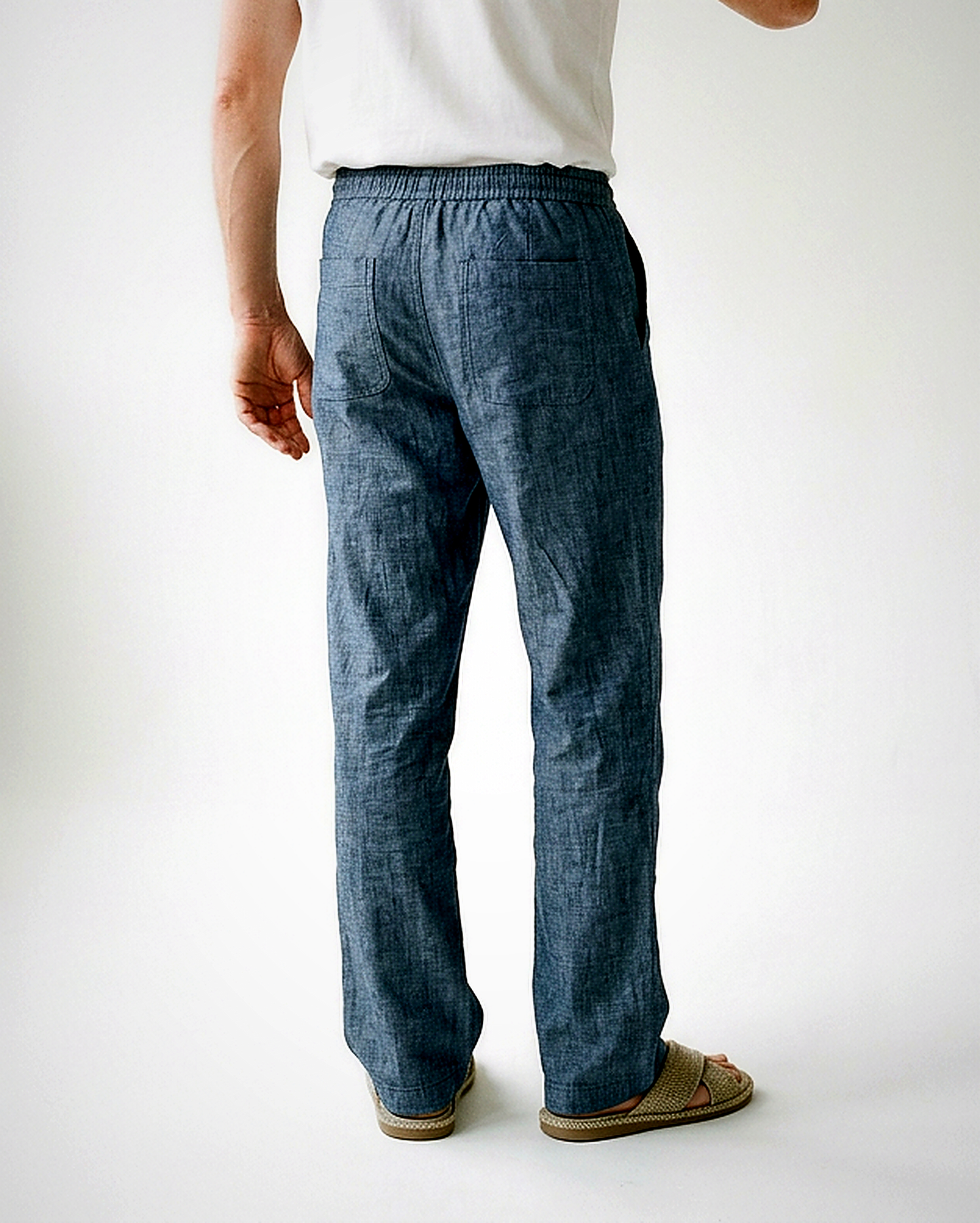 Stone Trousers - Relaxed Straight-Leg Linen in Denim blue - studio 1