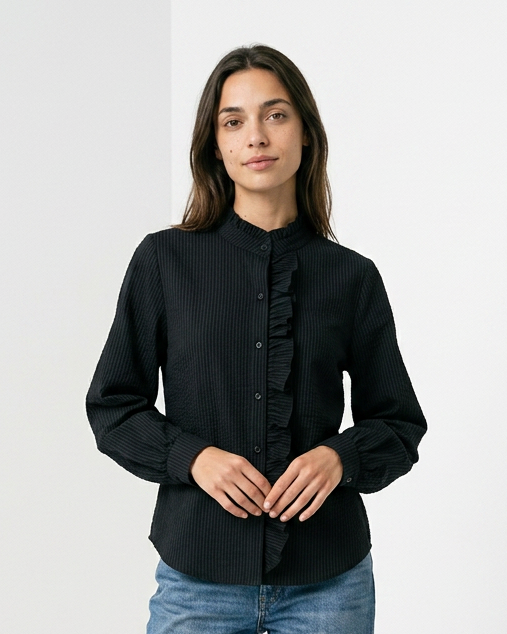 Zeno Blouse - Stand-Collar in black - studio 1 black