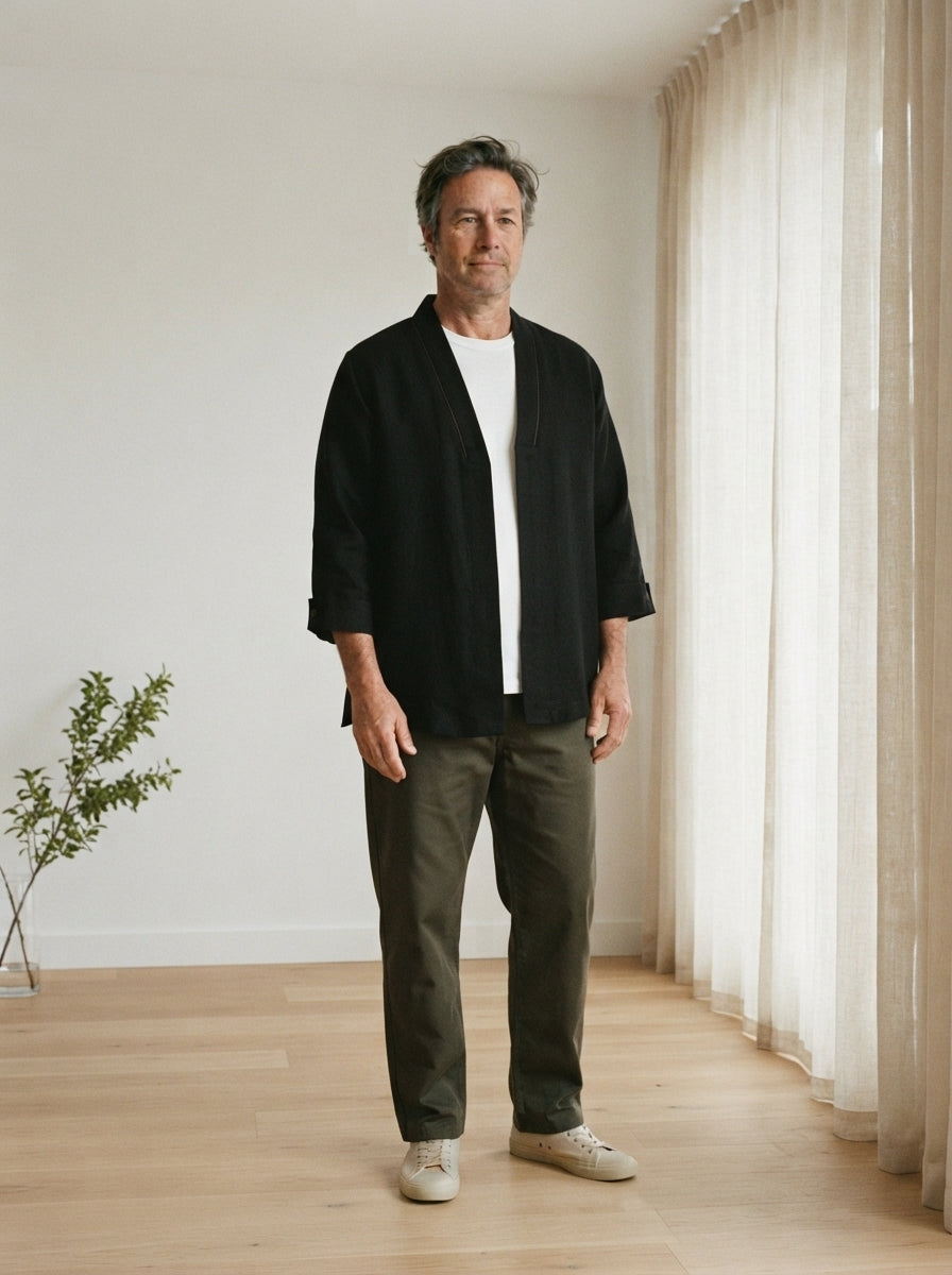 Takuma Kimono Shirt - Crossover Collar - Black