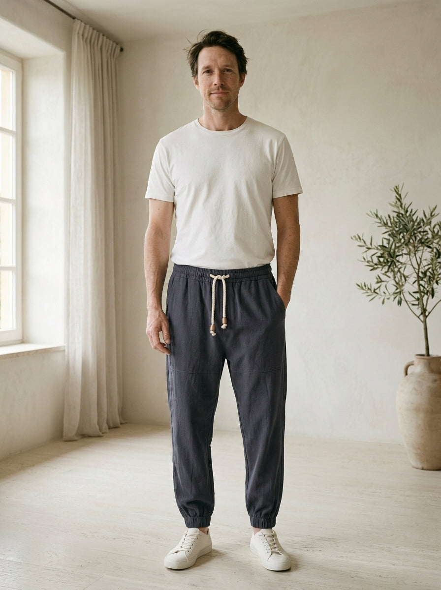 Yoshika Trousers - Relaxed Drawstring - Blue