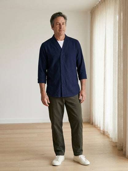 Takuma Kimono Shirt - Crossover Collar - Blue