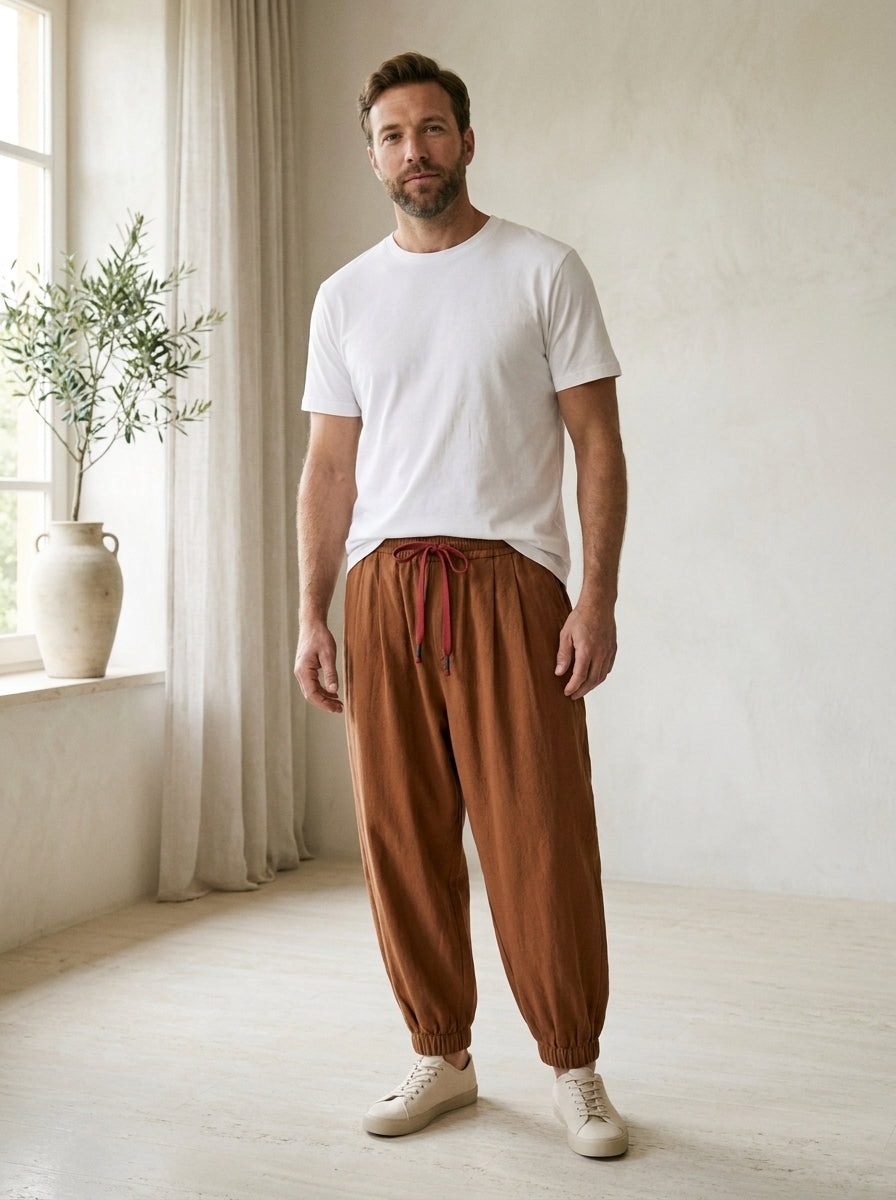 Yumiko Trousers - Light Linen Blend - Brown