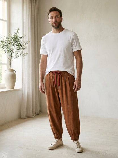 Yumiko Trousers - Light Linen Blend - Brown