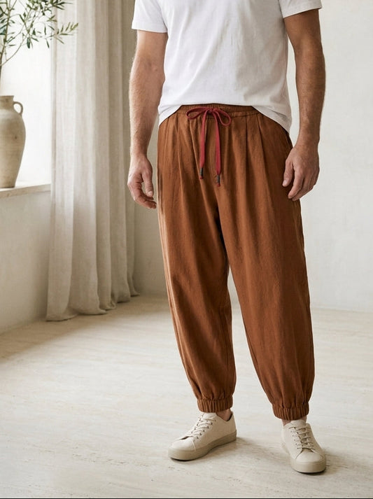 Yumiko Trousers - Light Linen Blend - Brown