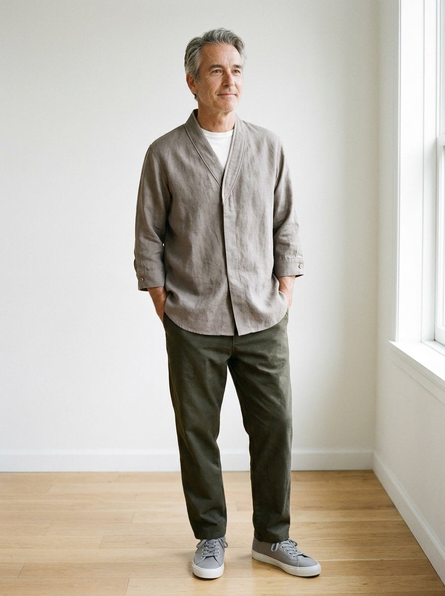 Takuma Kimono Shirt - Crossover Collar - Gray