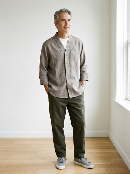 Takuma Kimono Shirt - Crossover Collar - Gray