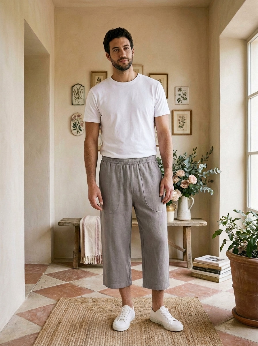 Yukio Trousers - Cropped Drawstring - Gray