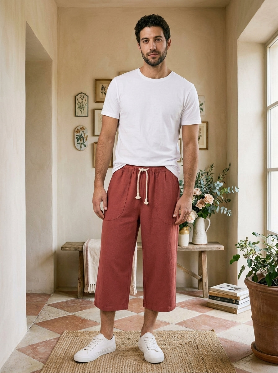 Yukio Trousers - Cropped Drawstring - Red