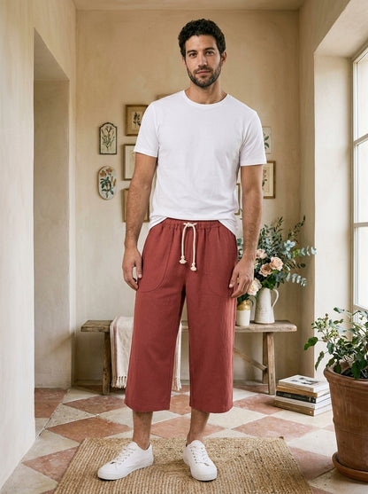 Yukio Trousers - Cropped Drawstring - Red