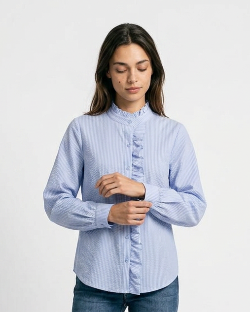 Zeno Blouse - Stand-Collar in Blue - studio 2