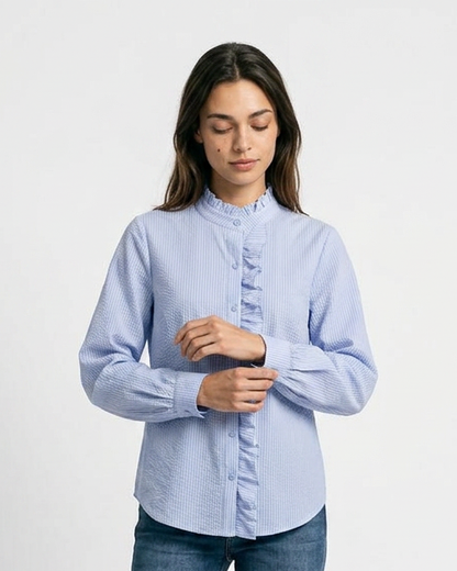 Zeno Blouse - Stand-Collar in Blue - studio 2