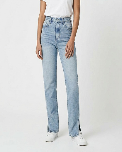 Tael Jeans - Straight-Leg High-Waist Zip Denim in Light Blue - studio 2