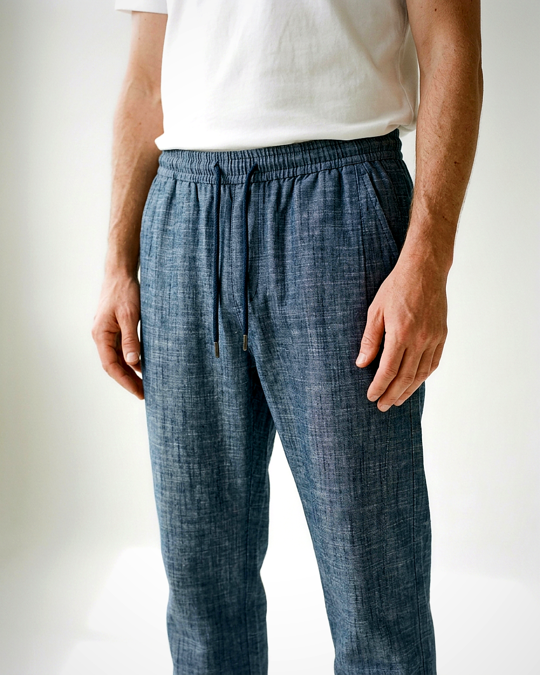 Stone Trousers - Relaxed Straight-Leg Linen in Denim blue - studio 2