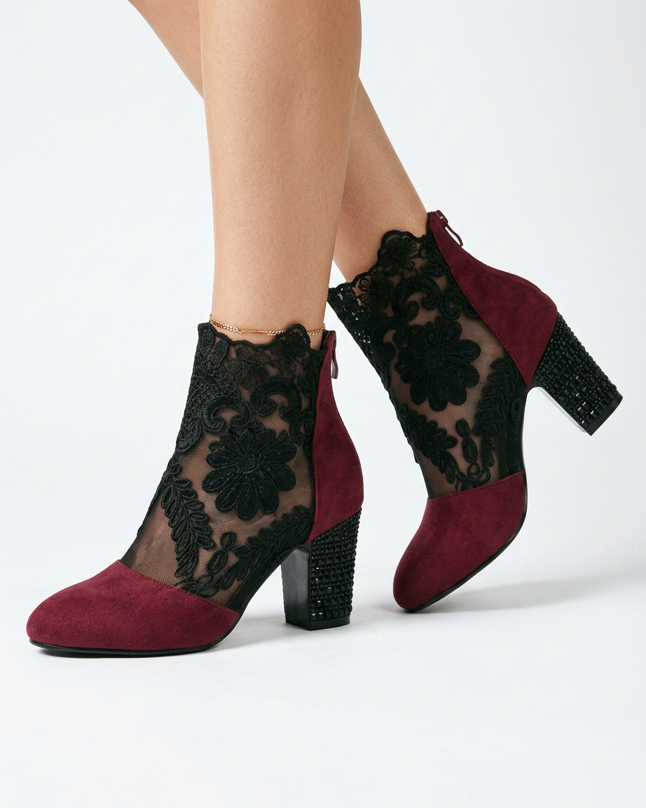 Dael Boots - Block-Heel Leather in Wine red - studio 2