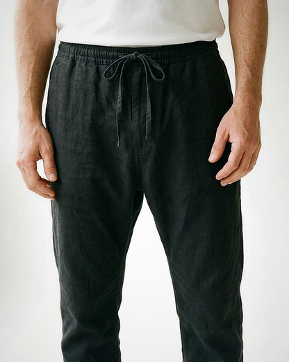 Marsh Trousers - Relaxed Linen in Black - studio zoom black