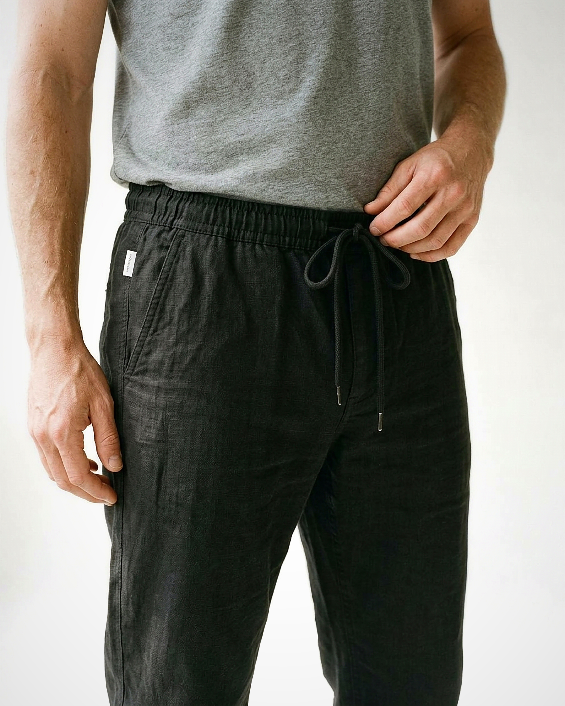 Stone Trousers - Relaxed Straight-Leg Linen in Black - studio zoom black