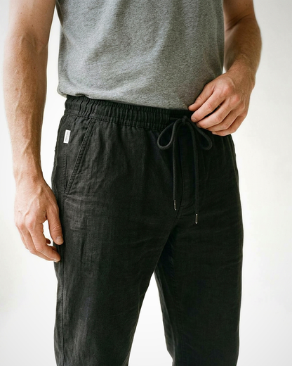 Stone Trousers - Relaxed Straight-Leg Linen in Black - studio zoom black