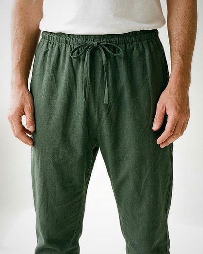 Marsh Trousers - Relaxed Linen in Green - studio zoom green